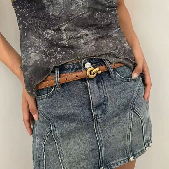 Accessories - NWT 100% Genuine Leather Knot Buckle Khaki Waist Belt
